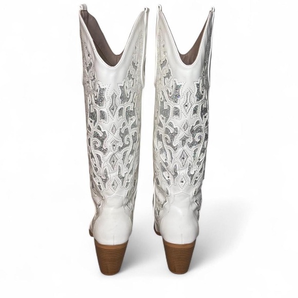 White Western Cowgirl Boots with Sparkle Inlay – Size 9 - Picture 6 of 7